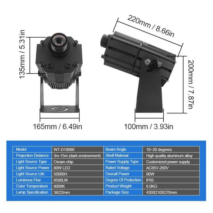 80W Free Design Custom Logo LED Gobo Projector Advertising ضوءs Outdoor Waterproof IP65