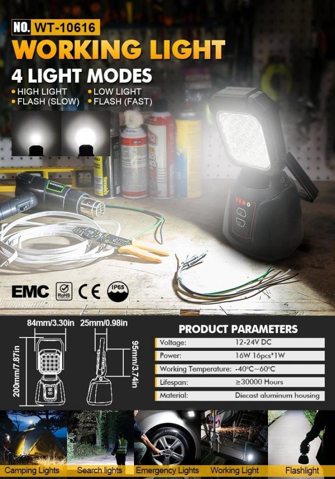 16W Rechargeable LED Emergency Lantern Portable Outdoor Work ضوء with Flashing Design